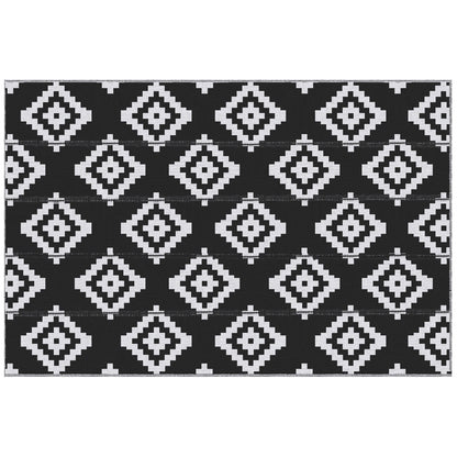 Reversible Outdoor RV Rug, Patio Floor Mat, 6' x 9' Plastic Straw Rug for Backyard, Deck, Beach, Camping, Black & White