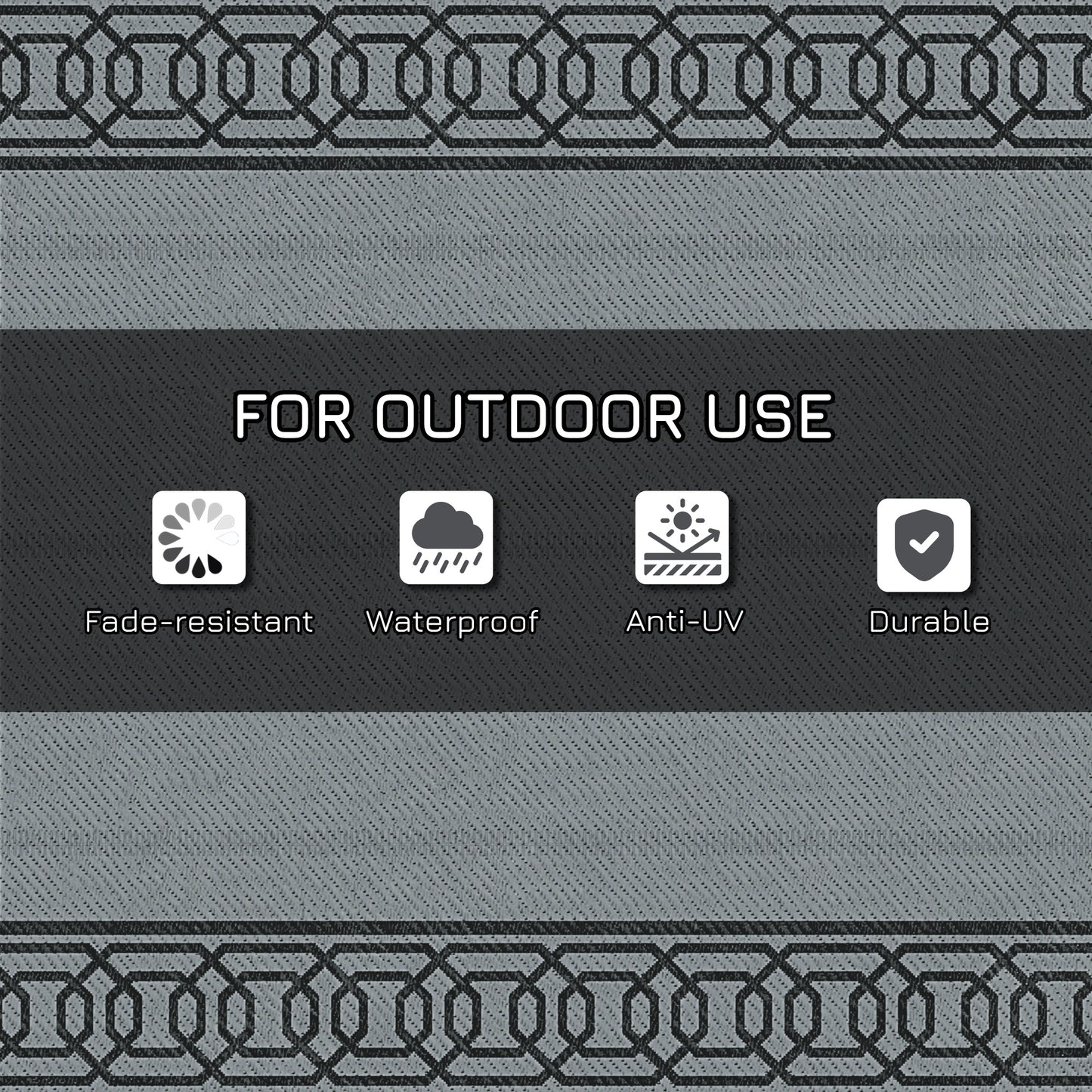 Portable Outdoor Rug with Carrying Bag, 9' x 12' Reversible Mat, Waterproof Plastic Straw RV Rug for Backyard, Deck, Picnic, Beach, Camping, Black and Grey