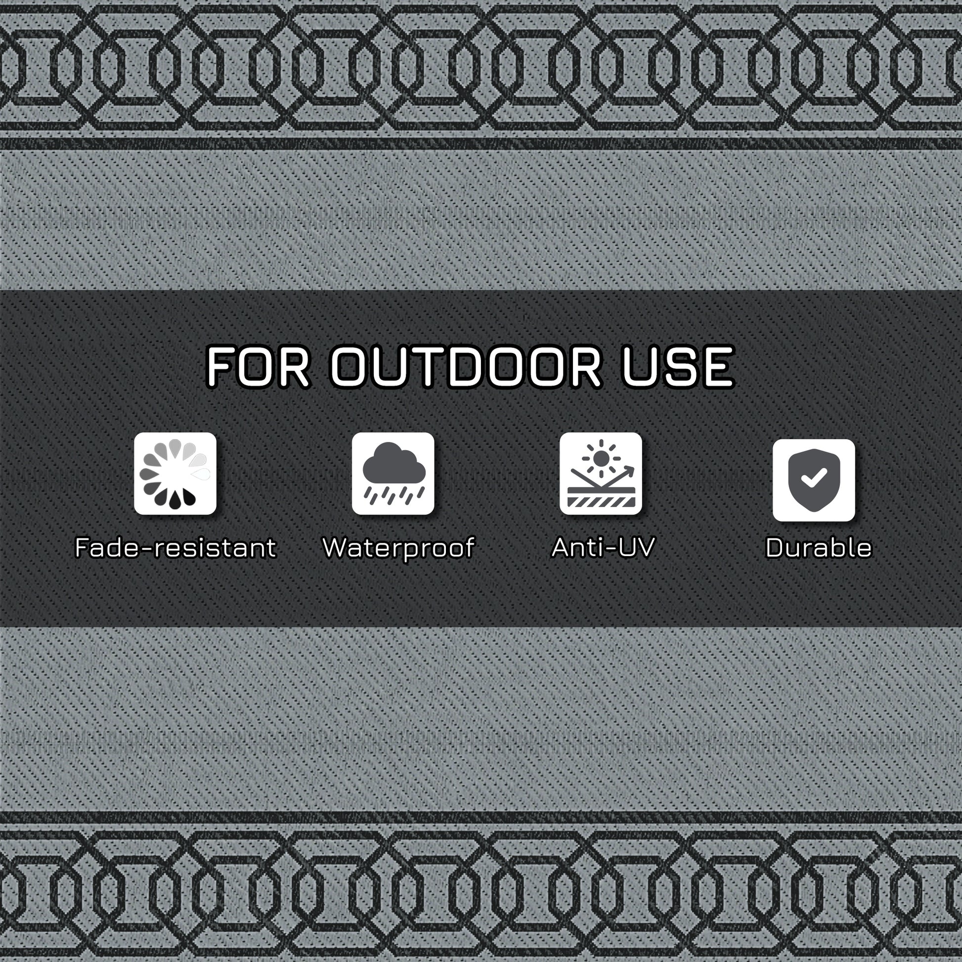Portable Outdoor Rug with Carrying Bag, 9' x 12' Reversible Mat, Waterproof Plastic Straw RV Rug for Backyard, Deck, Picnic, Beach, Camping, Black and Grey
