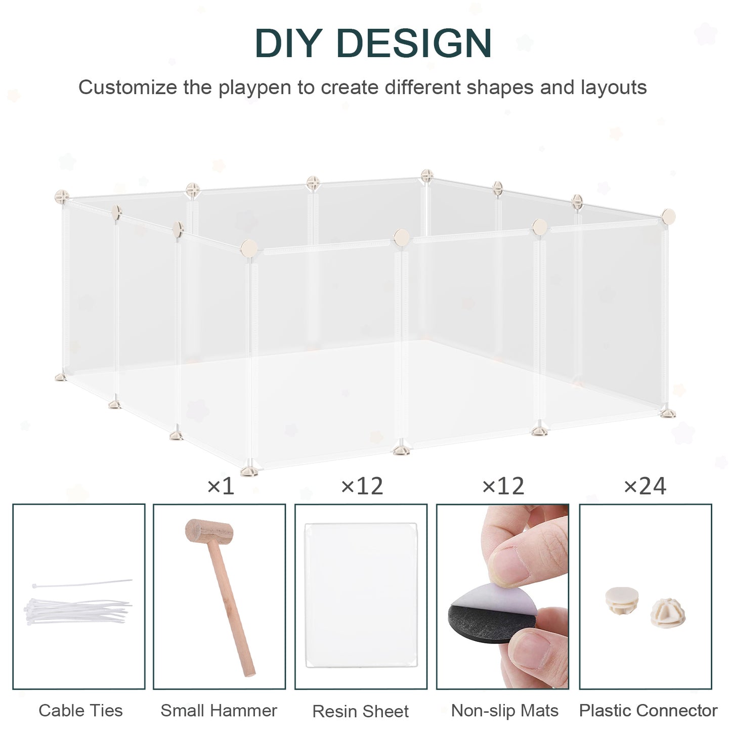 Small Animal Cage Plastic Chinchilla Cage 12 Panels for Guinea Pig, 18" x 14", White