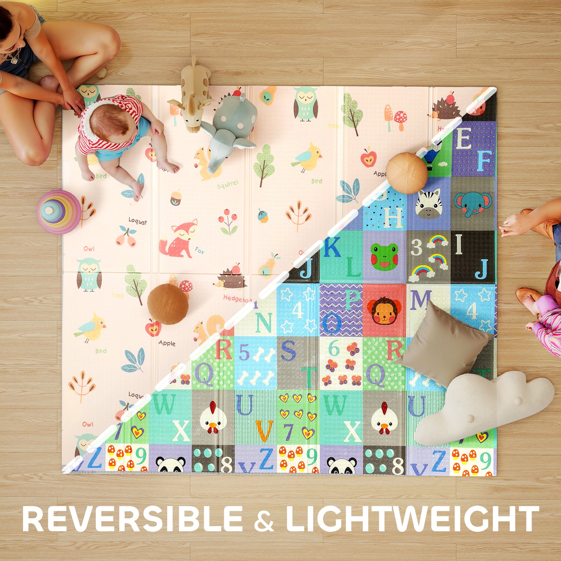 Qaba Foldable Baby Play Mat Double-Sided, Reversible Foam Soft Crawling Mat for Toddlers, for Bedroom, Nursery and Playroom
