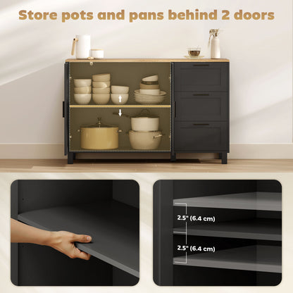 Buffet Cabinet with Soft-Close Doors, Modern Sideboard with 3 Drawers for Living Room, Kitchen, Dining Room, Black