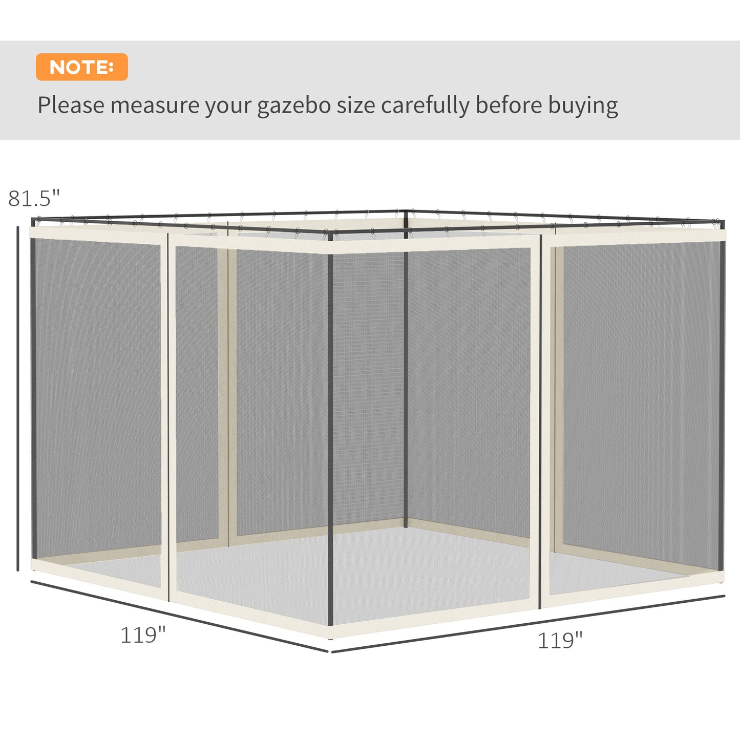 Replacement Mosquito Netting for Gazebo 10' x 10' Black Screen Walls for Canopy with Zippers, White
