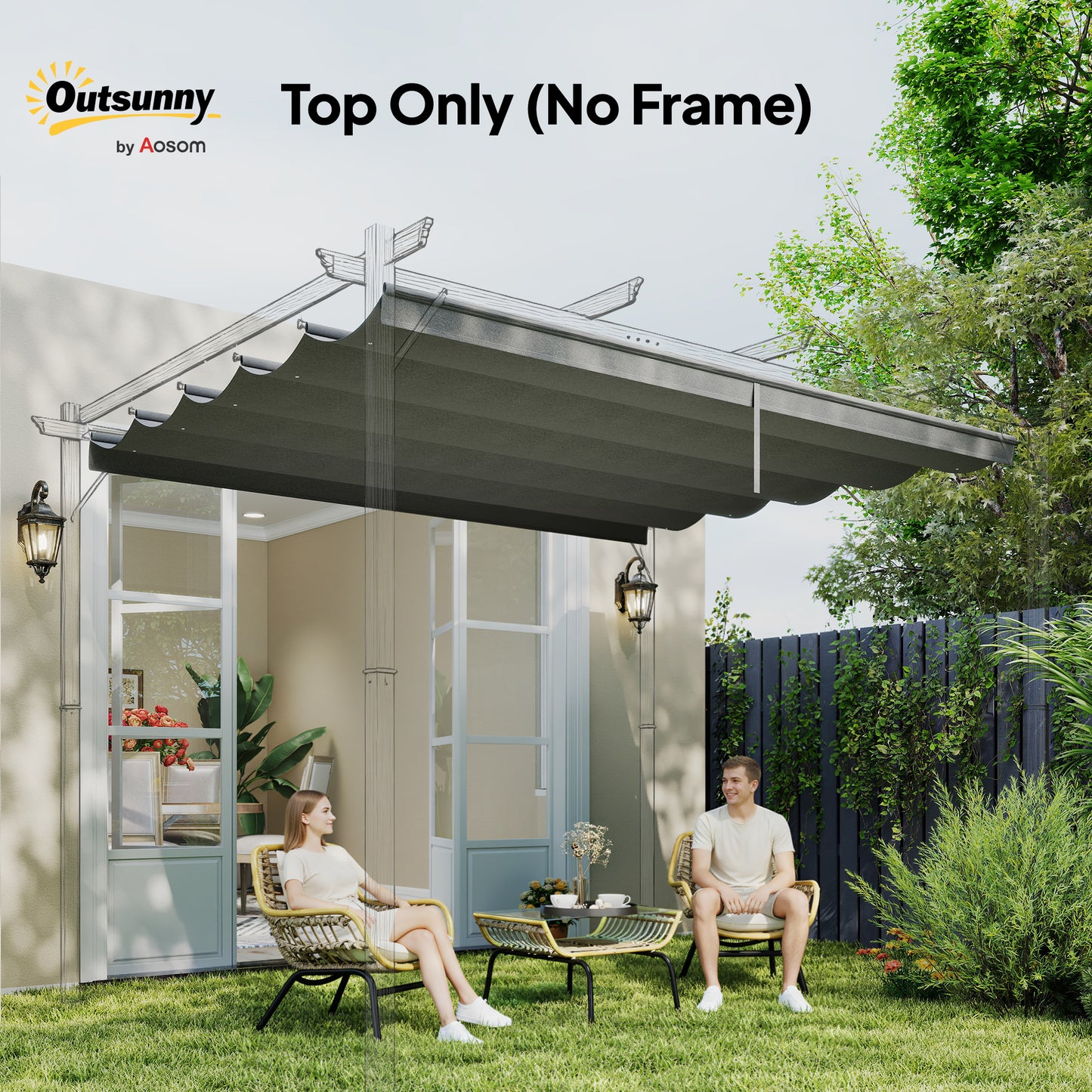 8.2' x 8.4' Retractable Pergola Canopy Replacement for 10' x 10' Frame, Cover Replacement (Cover Top Only), Light Grey