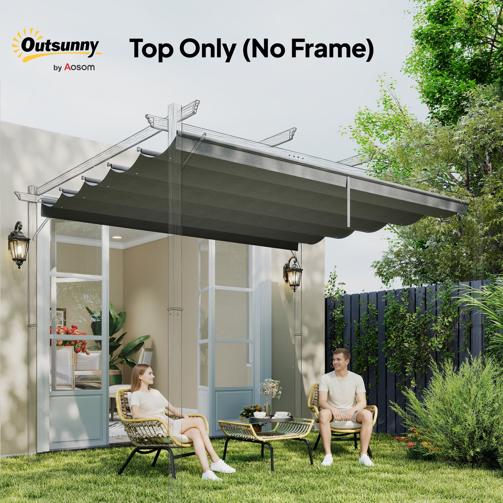 8.2' x 8.4' Retractable Pergola Canopy Replacement for 10' x 10' Frame, Cover Replacement (Cover Top Only), Light Grey