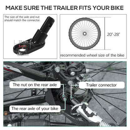 Aosom Outdoor Bike Cargo Trailer, Foldable Bicycle Luggage Wagon, Triple Safety, 16" Wheels, Removable Cover, Black and Grey