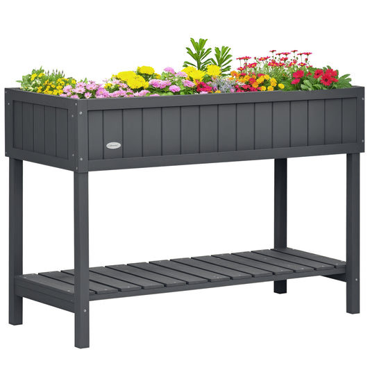 43.25" x 18" x 30" Raised Garden Bed, Wooden Plant Stand with 8 Grid Box, Storage Shelf for Outdoor, Dark Grey