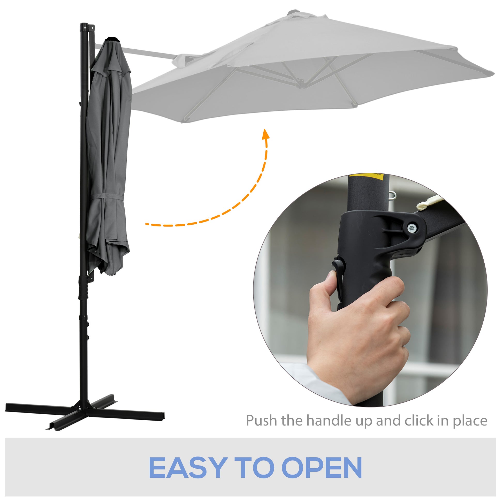 8.5FT Outdoor Cantilever Roma Parasol with 360° Rotation and Cross Base, Offset Patio Umbrella for Garden, Dark Grey