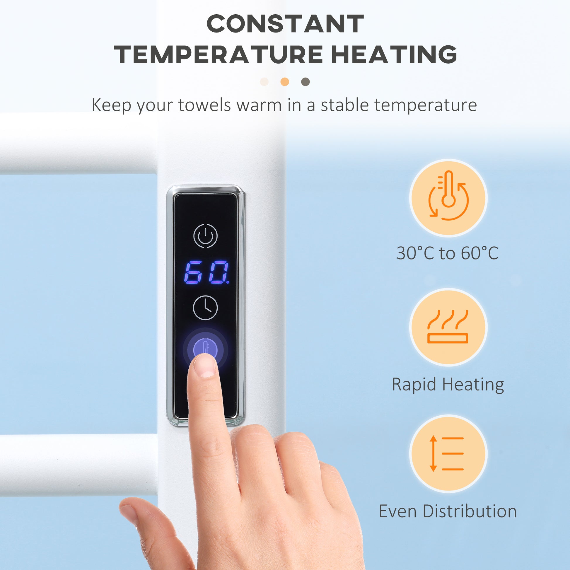8-Bar Heated Towel Warmer Rack with Built-in Timer and LED Indicators, Wall Mounted & Free Standing Carbon Steel Electric Towel Bar with Adjustable Temperature, White