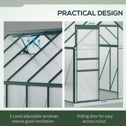 6' x 12' x 6.5' Polycarbonate Greenhouse, Walk-in Green House with Adjustable Roof Vent Galvanized Base Sliding Door Rain Gutter for Outdoor Garden Backyard, Green