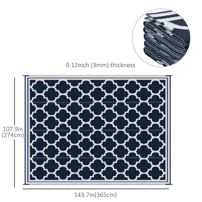 9'x12' Reversible Outdoor RV Rug, Patio Floor Mat, Plastic Straw Rug for Backyard, Deck, Beach, Camping, Dark Blue