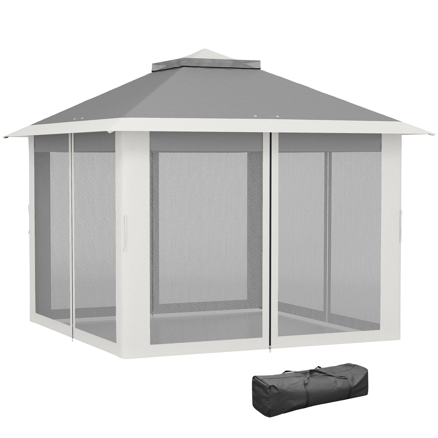 11' x 11' Pop Up Gazebo, Double Roof Foldable Height Adjustable Canopy Tent with Mesh Sidewalls, Carrying Bag, Dark Grey