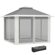 11' x 11' Pop Up Gazebo, Double Roof Foldable Height Adjustable Canopy Tent with Mesh Sidewalls, Carrying Bag, Dark Grey