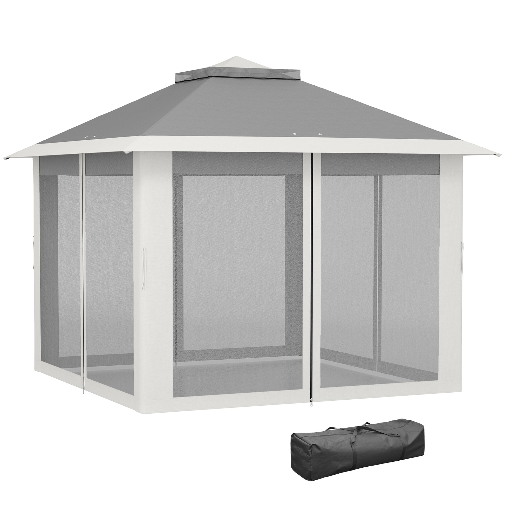 11' x 11' Pop Up Gazebo, Double Roof Foldable Height Adjustable Canopy Tent with Mesh Sidewalls, Carrying Bag, Dark Grey