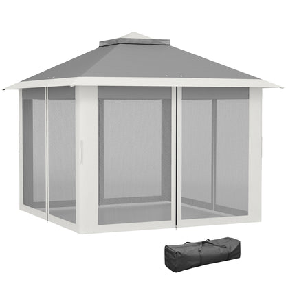 11' x 11' Pop Up Gazebo, Double Roof Foldable Height Adjustable Canopy Tent with Mesh Sidewalls, Carrying Bag, Dark Grey