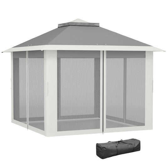 11' x 11' Pop Up Gazebo, Double Roof Foldable Height Adjustable Canopy Tent with Mesh Sidewalls, Carrying Bag, Dark Grey