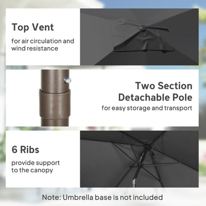 6.5x10ft Patio Umbrella, Rectangle Market Umbrella, Black