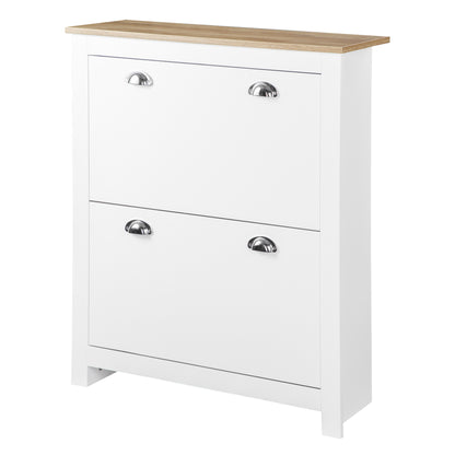 Modern Shoe Cabinet with 2 Flip Drawers and Adjustable Shelves, 12 Pair Shoe Storage Organizer for Hallway, White