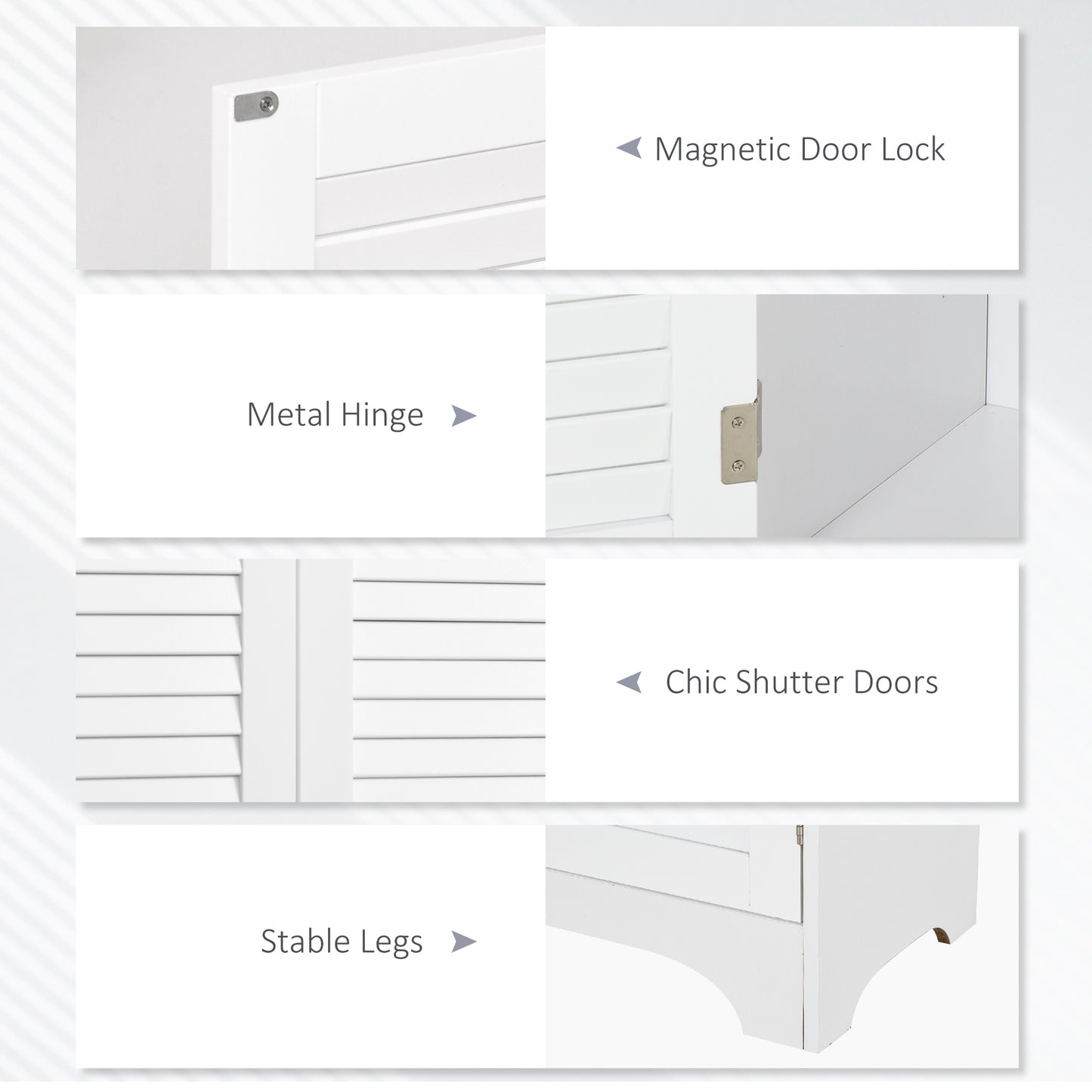Tall Bathroom Storage Cabinet, Slim Bathroom Cabinet with 4 Shutter Doors and Adjustable Shelves, Toilet Vanity Cabinet, Narrow Organizer, White