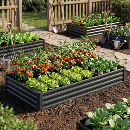 8 x 4 x 1ft Galvanized Raised Garden Bed, Reinforced Outdoor Planter Box with Open Bottom, Dark Grey