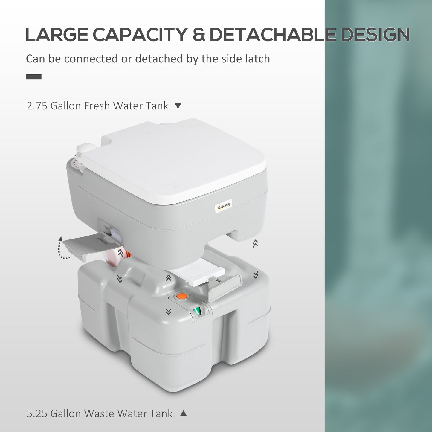 Porta Potty, 5.3 Gallon Portable Toilet with Level Indicator and Anti-Leak Pump for Camping, Boating, Hiking, Travel, RV