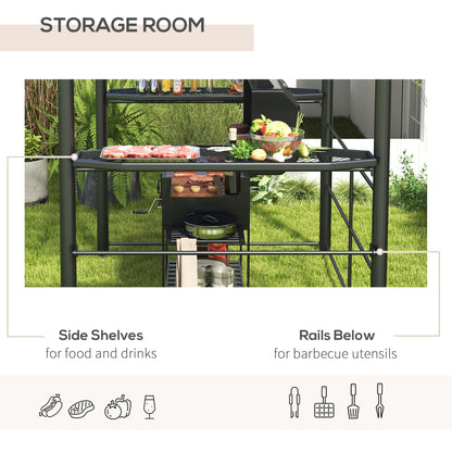 8' x 5' Grill Gazebo with Vented PC Roof, Side Shleves, Dark Grey