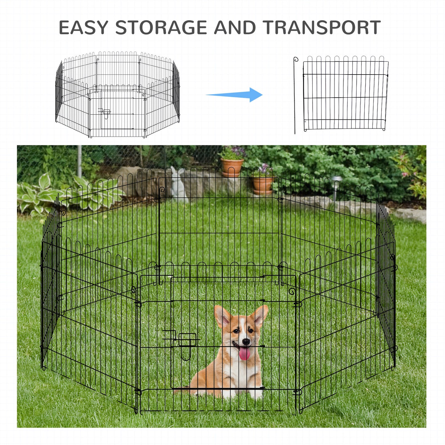 24inch 8-Panel Dog Playpen Octagon Pet Exercise Playpen Crate Foldable Dog Cage Pen Puppy Kennel, Black