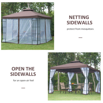 10'x10' Garden Gazebo Patio Canopy Portable Party Event Backyard w/ Mosquito Netting Coffee
