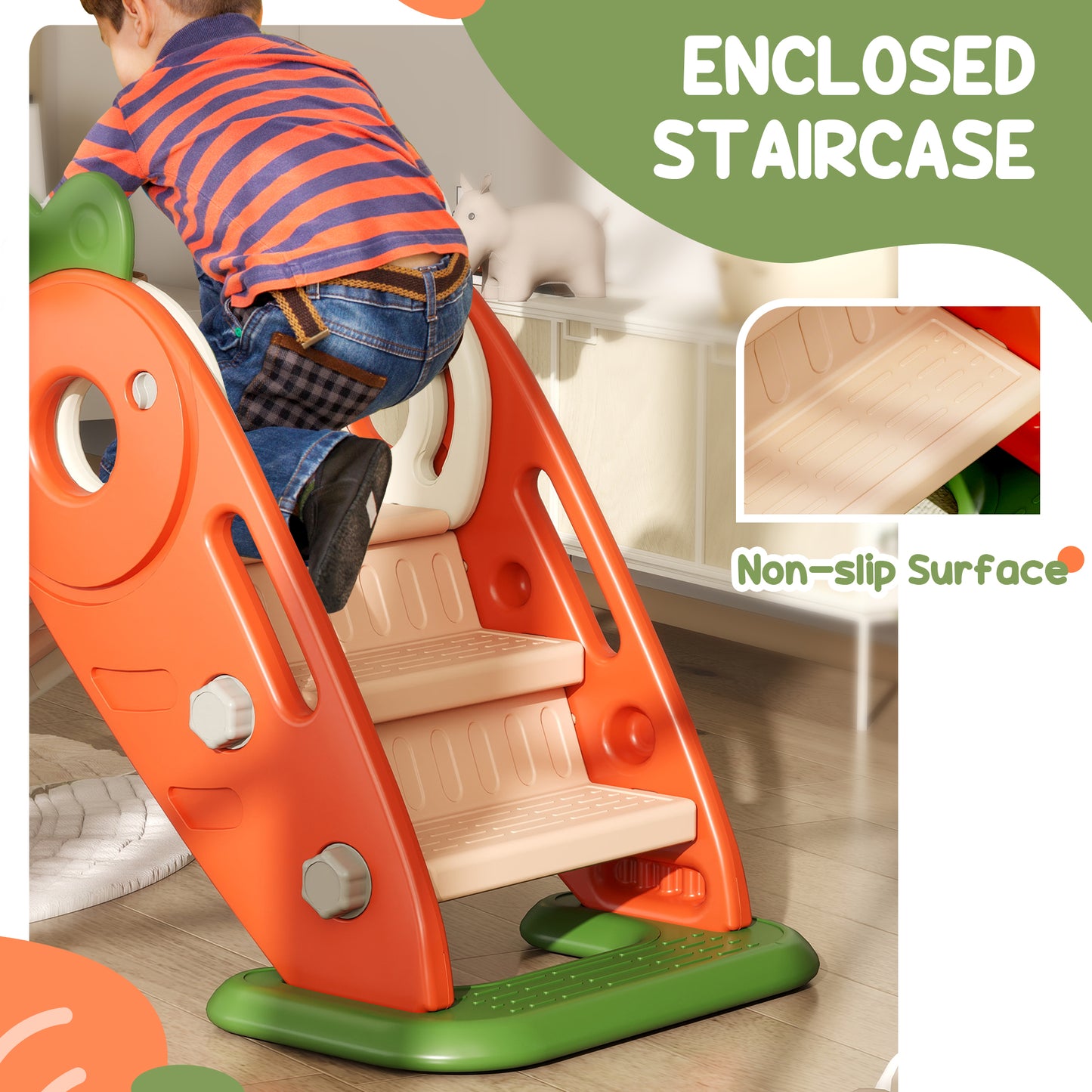 Qaba 3 in 1 Foldable Toddler Slide with Basketball Hoop, Climber, for 1-3 Years Old, Orange