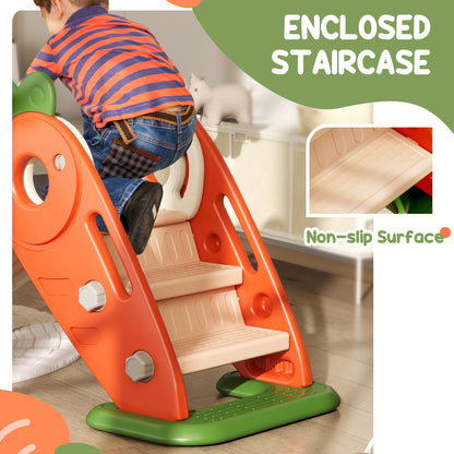 Qaba 3 in 1 Foldable Toddler Slide with Basketball Hoop, Climber, for 1-3 Years Old, Orange