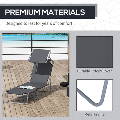Outdoor Lounge Chair, Adjustable Folding Chaise Lounge, Tanning Chair with Sun Shade for Beach, Camping, Hiking, Backyard, Grey
