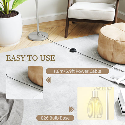 Industrial Floor Lamp with 3 Hanging Wire Lampshades, Dimmable Standing Lamp for Living Room, Silver