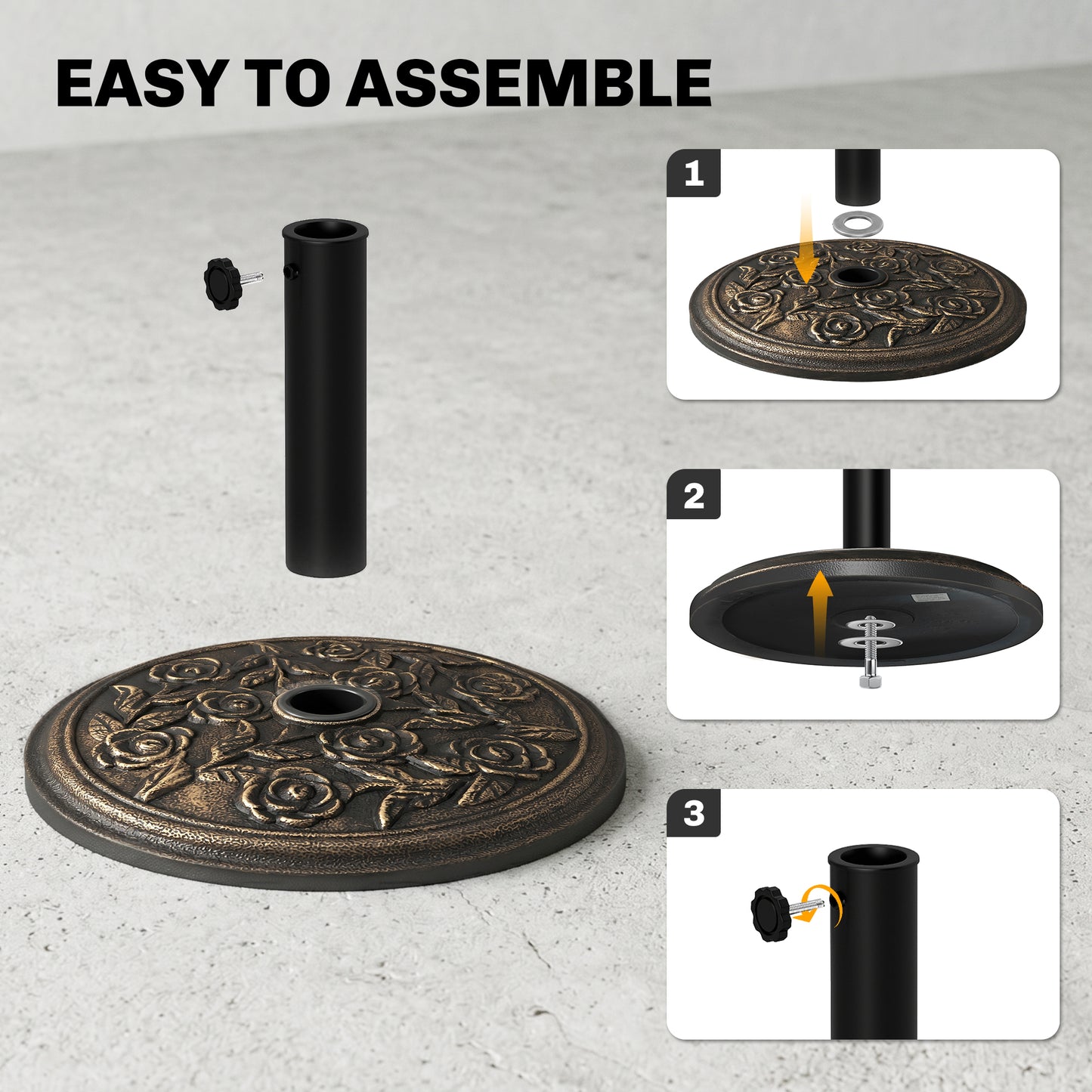 20 lbs Resin Round Patio Umbrella Base 18" Outdoor Decorative Cast Stone Parasol Stand Market Garden Umbrella Holder, Bronze