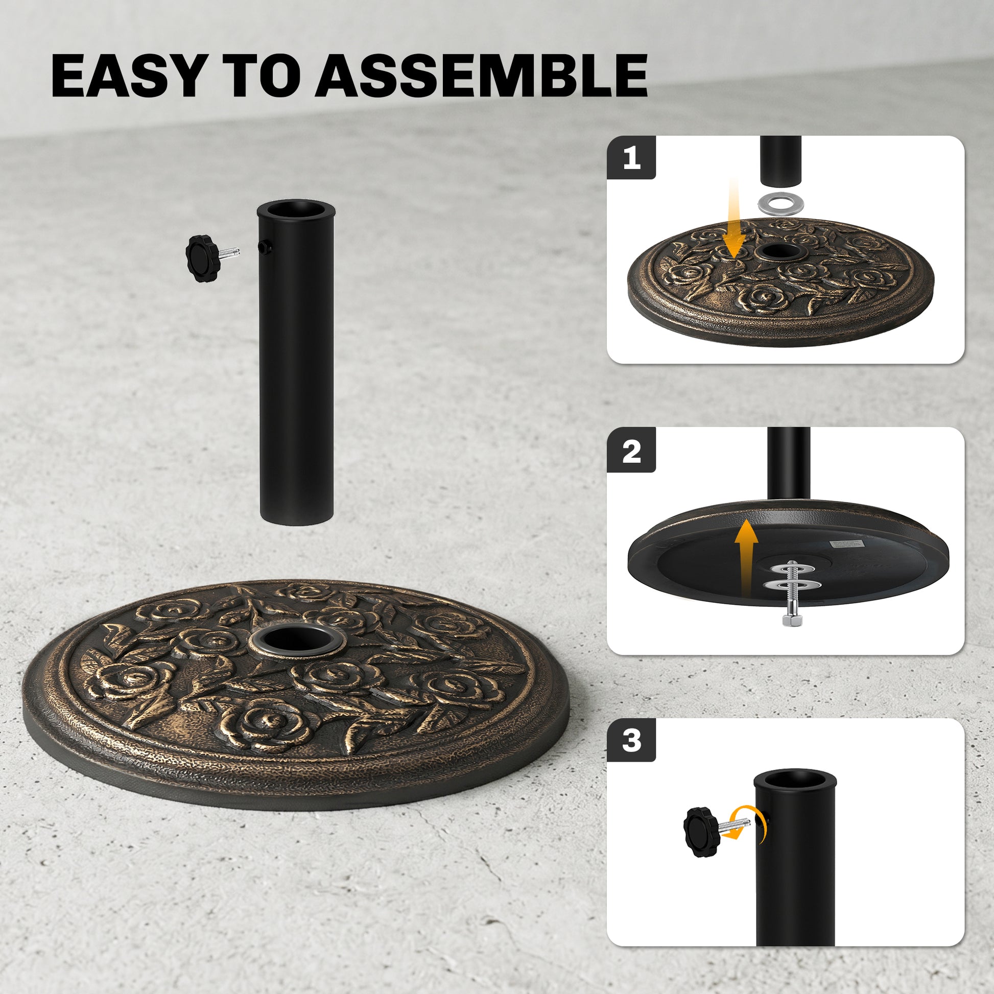 20 lbs Resin Round Patio Umbrella Base 18" Outdoor Decorative Cast Stone Parasol Stand Market Garden Umbrella Holder, Bronze