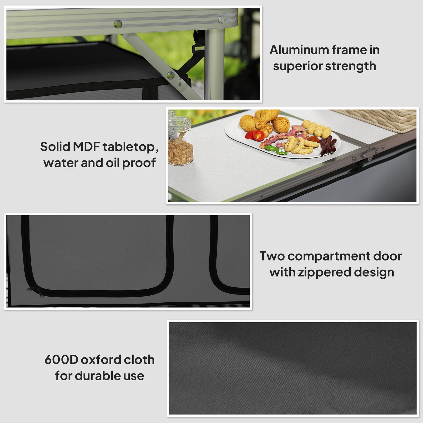 Outdoor Aluminum Folding Picnic Table Height Adjustable with Storage Organizer BBQ Camping