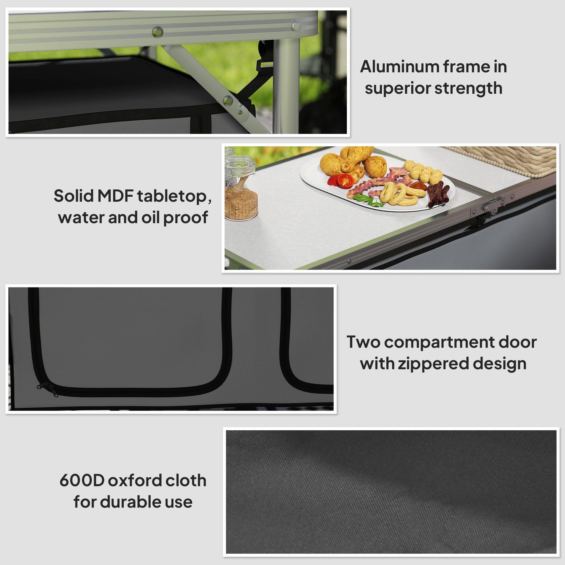 Outdoor Aluminum Folding Picnic Table Height Adjustable with Storage Organizer BBQ Camping