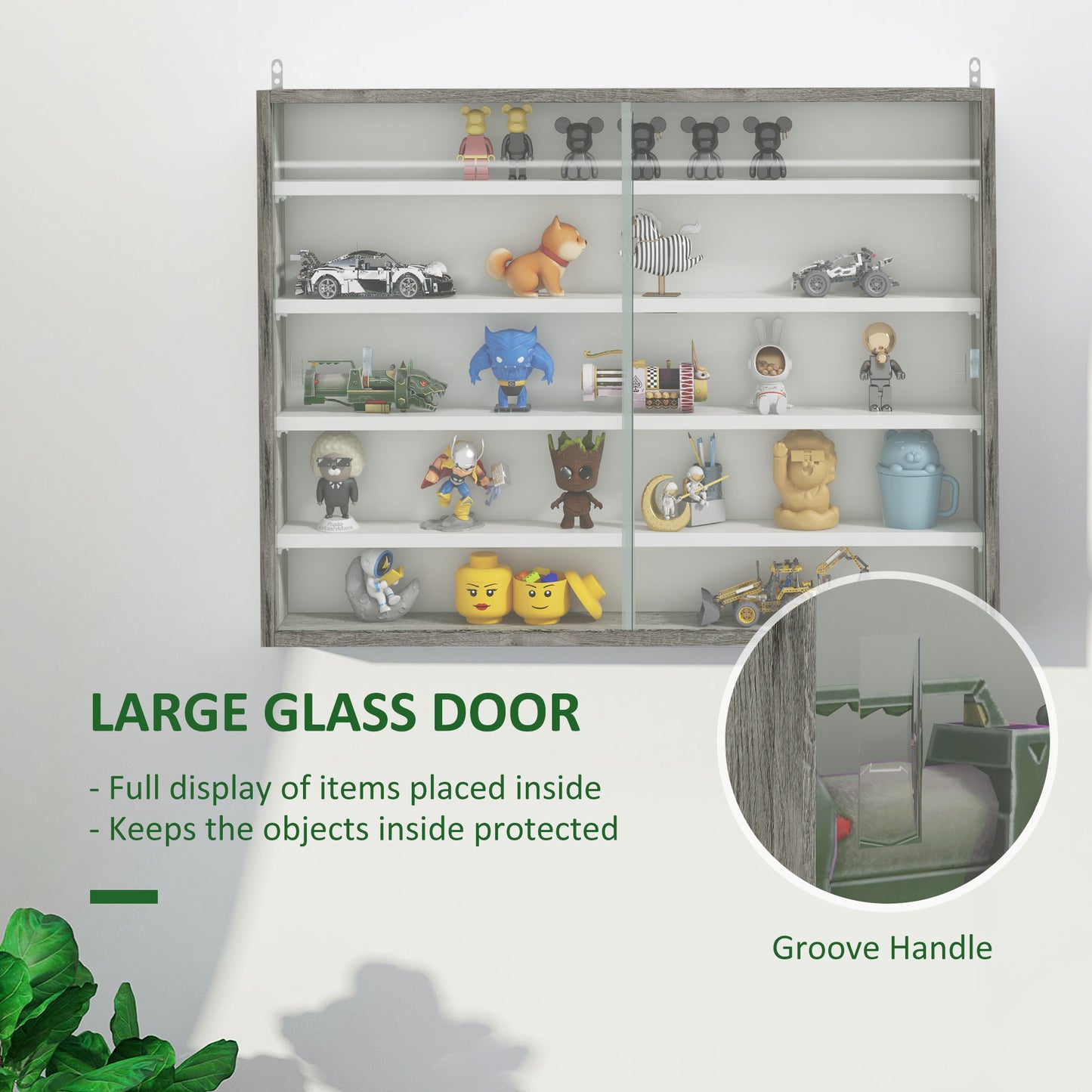 5-Tier Display Cabinet, Shot Glass Display Case, Glass Curio Cabinet with 2 Glass Doors and 4 Adjustable Shelves, White