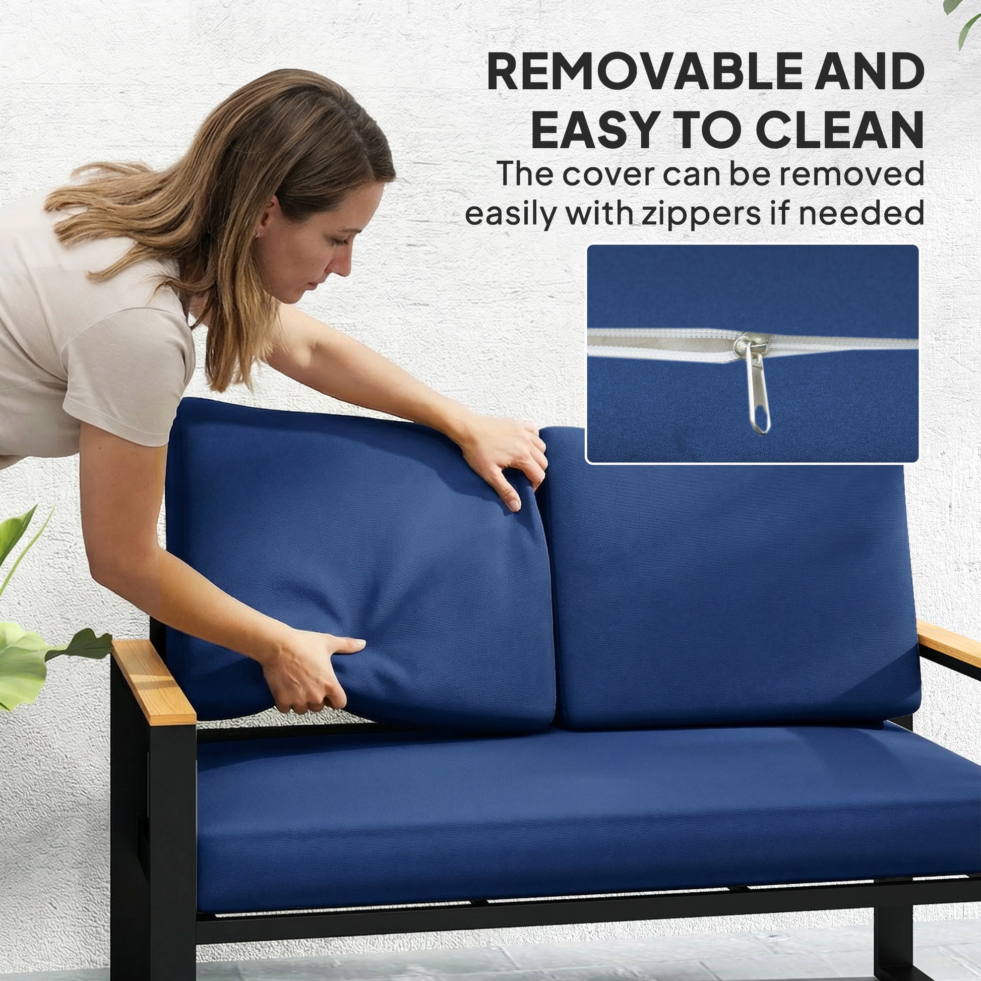2 Seater 5" Thick Outdoor Seat Cushions with 7" Backrest, Loveseat Outdoor Furniture Cushions, Navy Blue