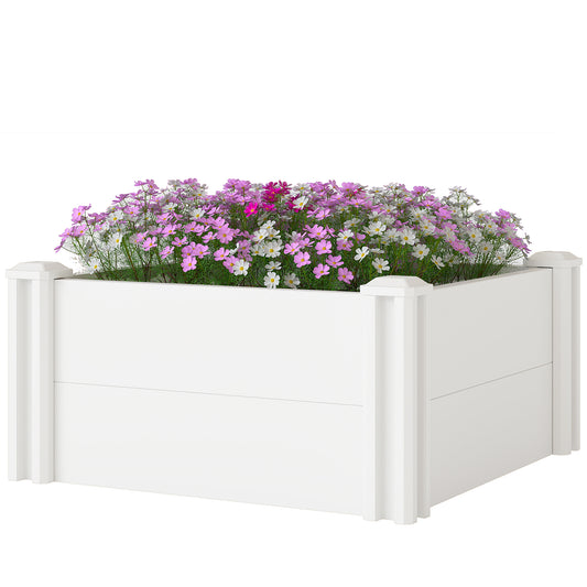 Vinyl Raised Garden Bed Kit, 2 x 2 x 1ft Modular Elevated Garden Box with Slotting Legs and Open Bottom, White