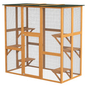 71" x 39" x 71" Cat Cage, Large Outdoor Wooden Cat Patio with 6 Balanced Platforms and Asphalt Roof, Orange