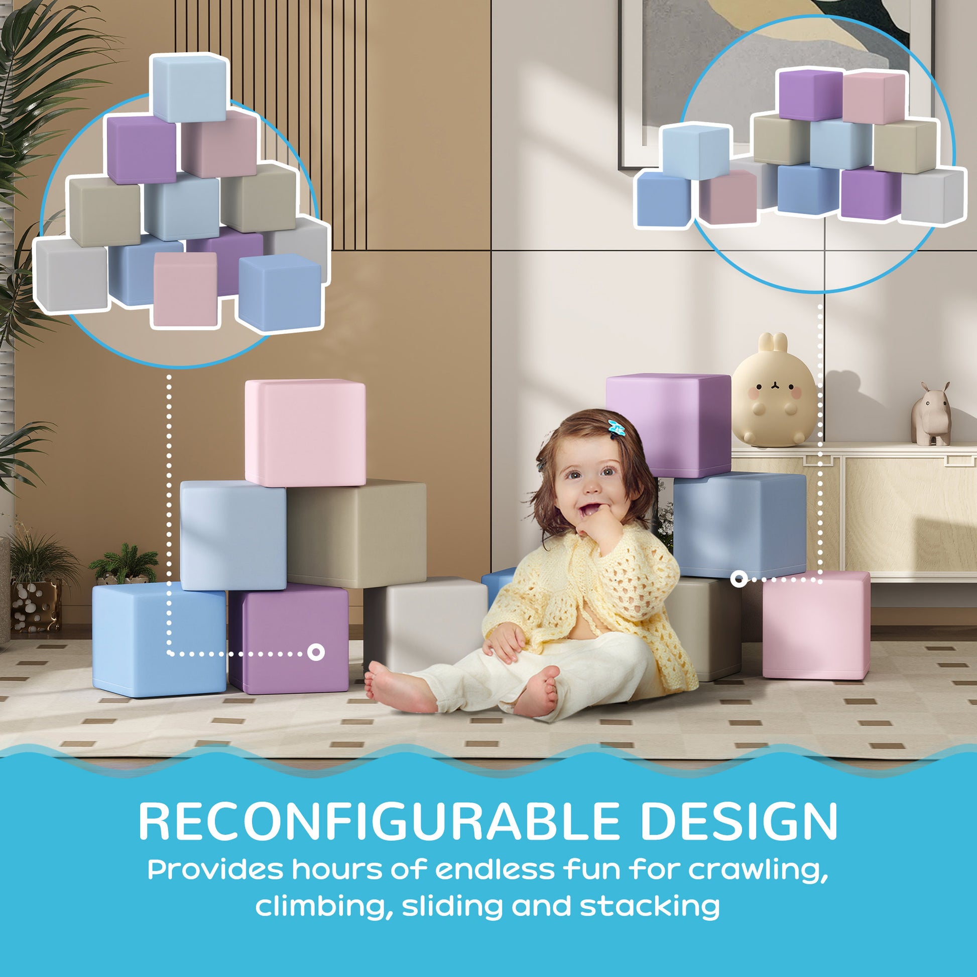 Soozier 12 Piece Soft Play Blocks Soft Foam Toy Building And Stacking Blocks - Multicolours