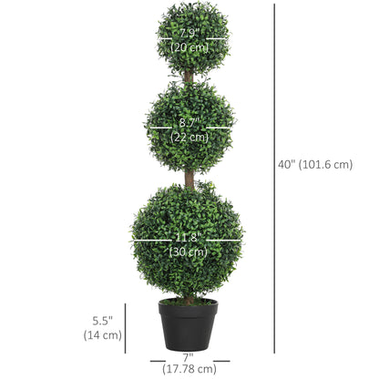2 Pack 40" Artificial Trees, Boxwood Topiary Ball Trees with Pot for Indoor, Outdoor, Home Office, Living Room, Green
