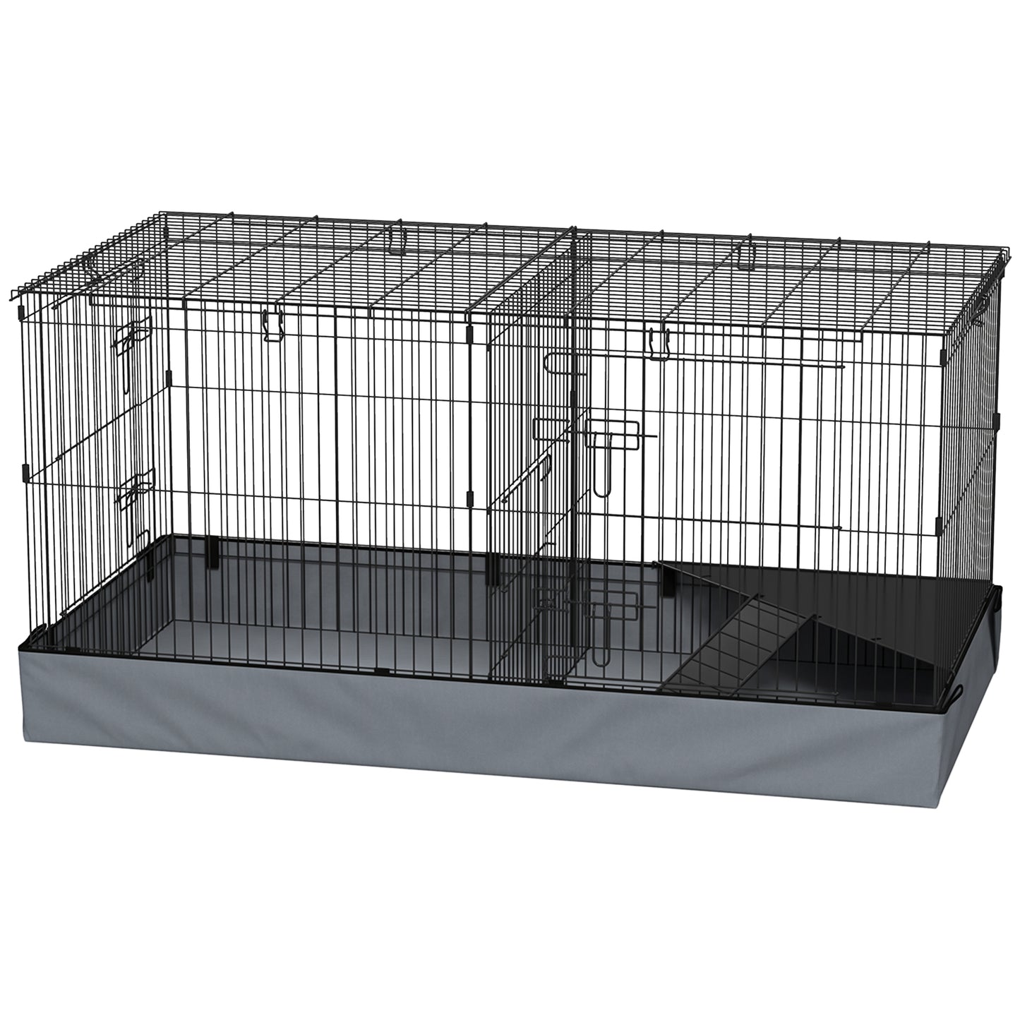 Guinea Pig Cage with Removable Top, 2 Separate Area, Waterproof Bottom Liner, Ramp, Perch, for Rabbits, Hedgehogs