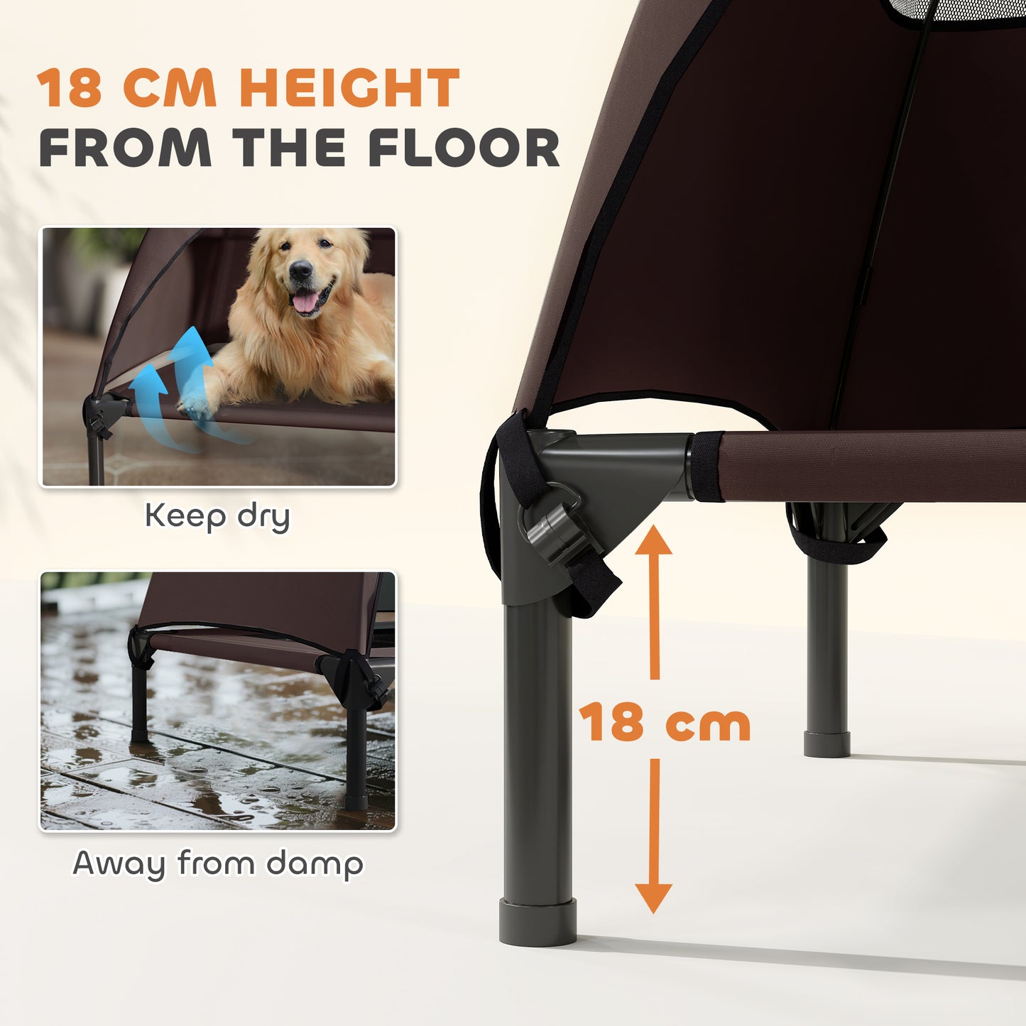 Elevated Dog Bed with Canopy Raised Dog Bed Washable Mesh Steel Frame 41.7" x 29.9" x 39" Coffee