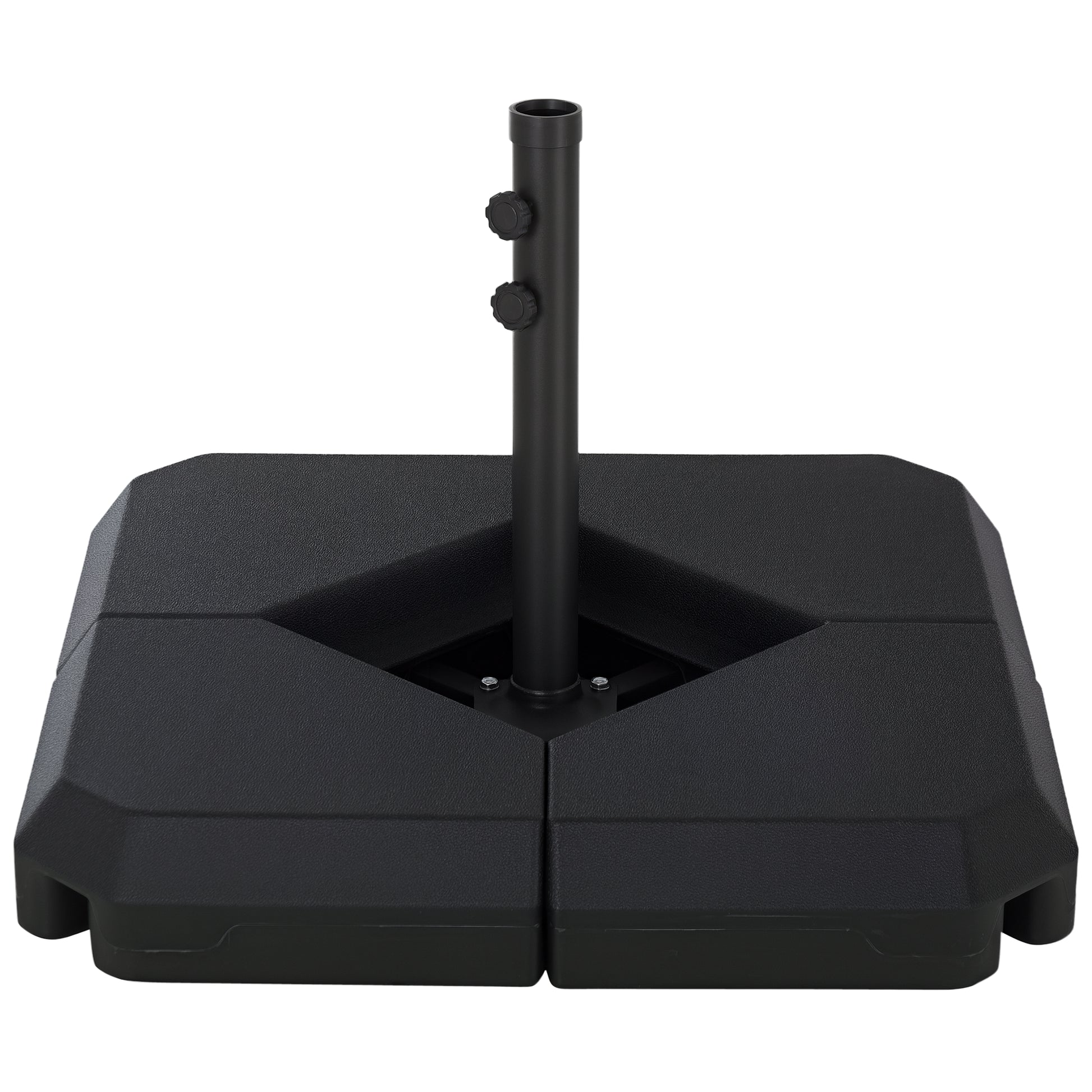 Umbrella Stand Fitting 2" Poles and Steel Base with 4 Fillable Plastic Weights, 158lbs Sand or 132lbs Water Filled, Black