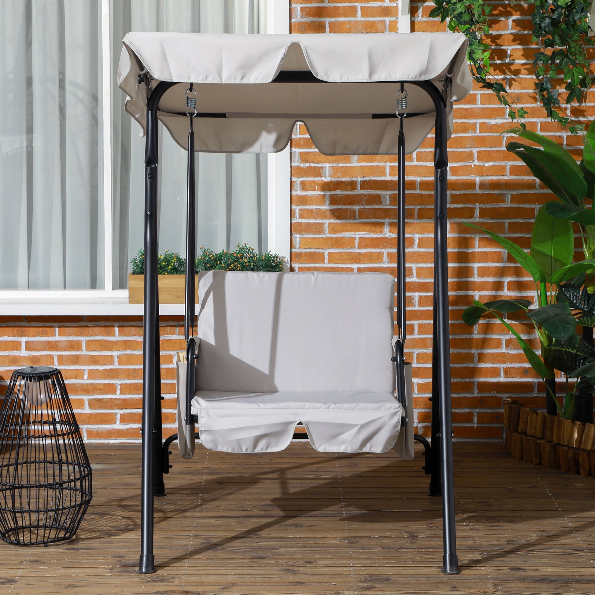 1-Seat Outdoor Porch Swing Patio Swing with Adjustable Canopy, Removable Seat and Back Cushion for Garden, Poolside