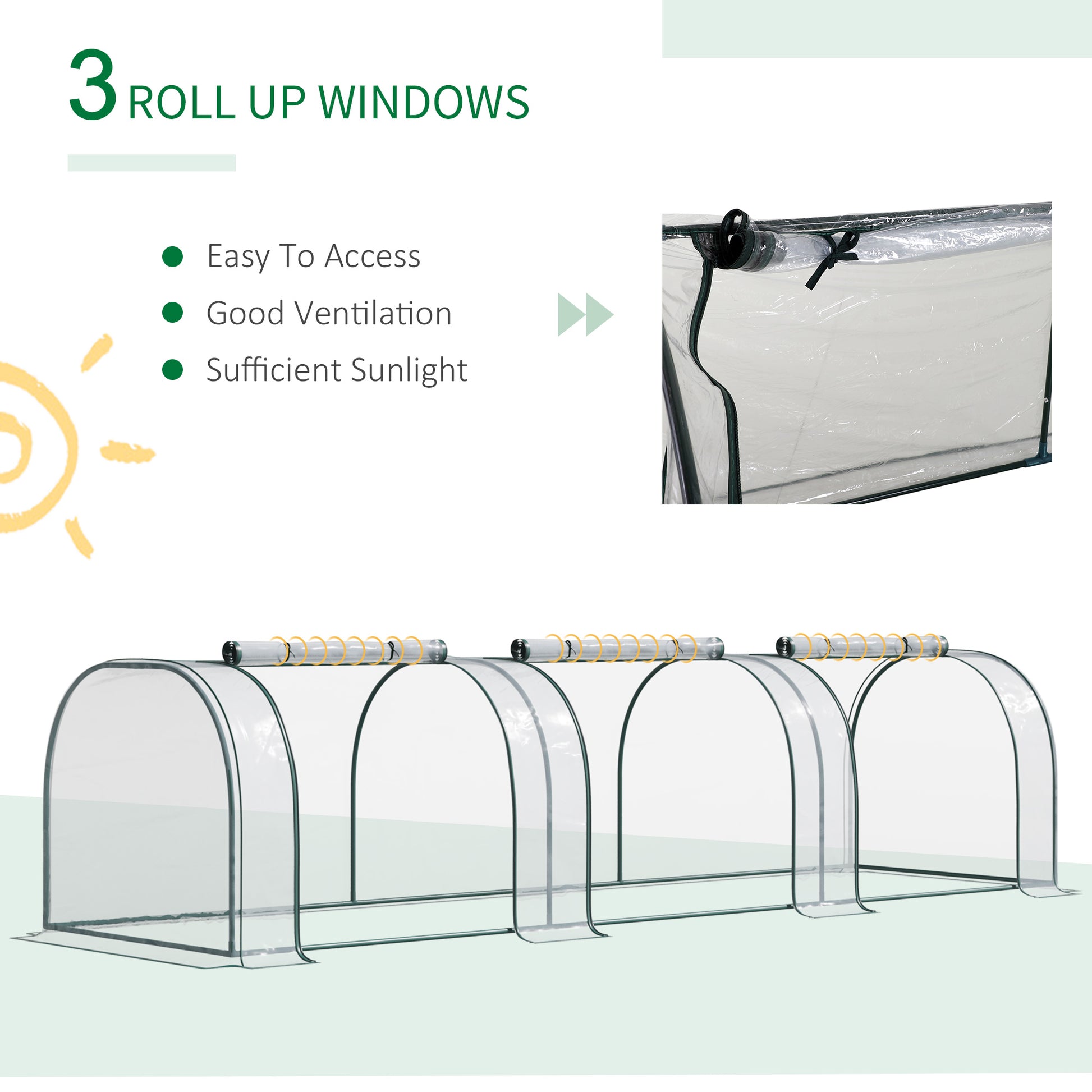 138"x39"x32" Transparent PVC Mini Tunnel Greenhouse Garden Green Grow Shed Portable Plant Flower Warm House Steel Frame Zipped Doors