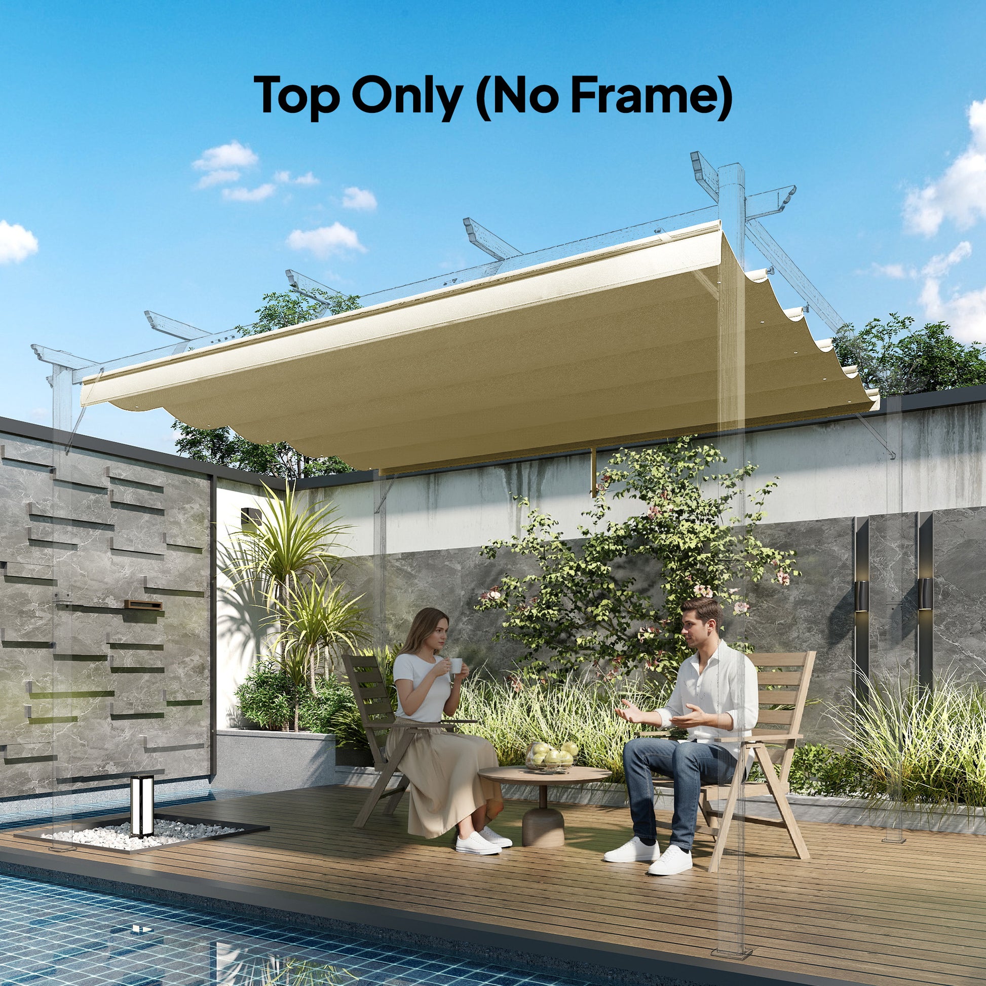 8.5' x 11.5' Retractable Pergola Canopy Replacement, Fit 10' x 13' Frame, Pergola Cover Replacement Top Only, Beige