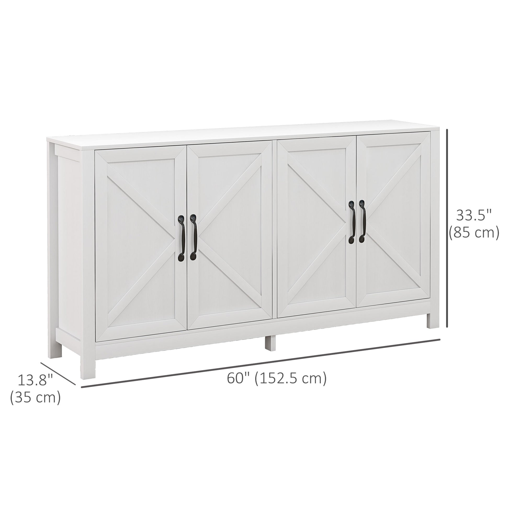 Sideboard Buffet, Storage Cabinet with Barn Door and Adjustable Shelf, TV Stand for TVs up to 65 Inches, White