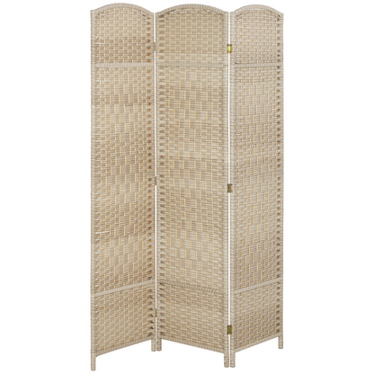 6 Ft Tall Folding Room Divider, 3 Panel Portable Privacy Screen, Hand-Woven Partition Wall Divider, Light Oak